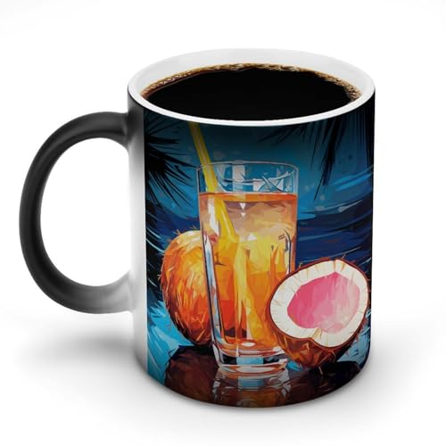 DDTKLSNV Keramik-Kaffeetasse mit Kokosnusssaft, hitzeempfindlich, magische Kaffeetasse, Farbwechsel, Kaffeetasse, Teetasse für Damen und Herren, 325 ml von DDTKLSNV