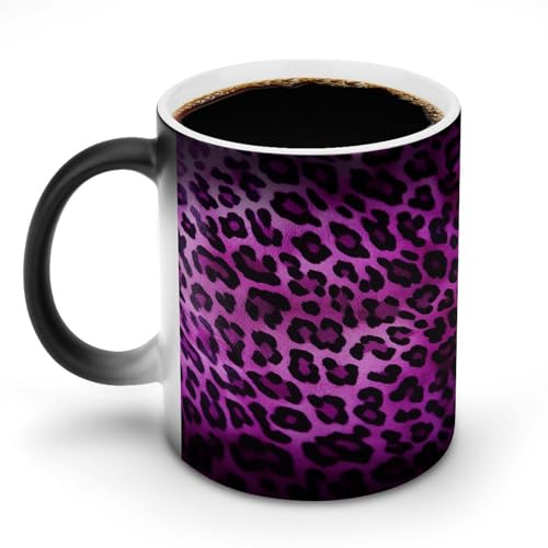 DDTKLSNV Keramik-Kaffeetasse mit Leopardenmuster, hitzeempfindlich, magische Kaffeetasse, Farbwechsel, Kaffeetasse, Teetasse für Damen und Herren, Violett, 325 ml von DDTKLSNV