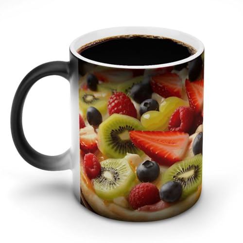 DDTKLSNV Keramik-Kaffeetasse mit Obst-Pizza, 325 ml, hitzeempfindlich, magische Kaffeetasse, Farbwechsel, Kaffeetasse für Damen und Herren von DDTKLSNV