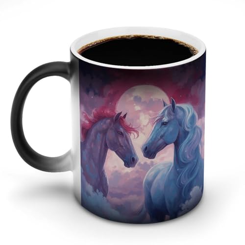DDTKLSNV Keramik-Kaffeetasse mit Pferdemuster, 325 ml, hitzeempfindlich, magische Kaffeetasse, Farbwechsel, Kaffeetasse für Damen und Herren von DDTKLSNV