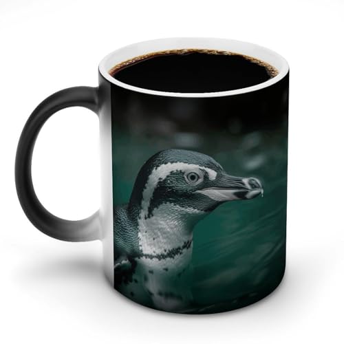 DDTKLSNV Keramik-Kaffeetasse mit Pinguin im Wasser, hitzeempfindlich, magische Kaffeetasse, Farbwechsel, Kaffeetasse, Teetasse für Damen und Herren, 325 ml von DDTKLSNV