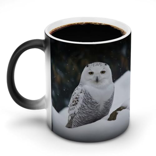 DDTKLSNV Keramik-Kaffeetasse mit Schneeeule, 325 ml, hitzeempfindlich, magische Kaffeetasse, Farbwechsel, Kaffeetasse, Teetasse für Damen und Herren von DDTKLSNV