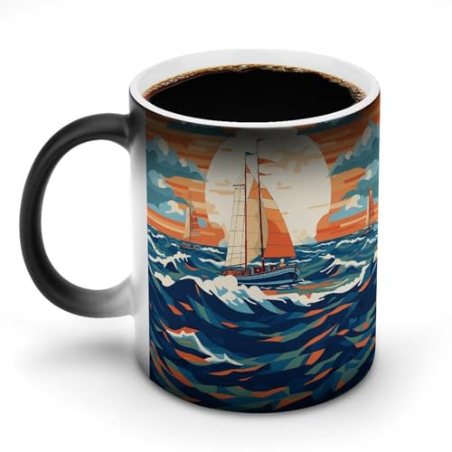 DDTKLSNV Keramik-Kaffeetasse mit Segelboot-Wellenmuster, 325 ml, hitzeempfindlich, magische Kaffeetasse, Farbwechsel, Kaffeetasse für Damen und Herren DDTKLSNV Keramik-Kaffeetasse mit Segelboot-Wellenmuster, 325 ml, hitzeempfindlich, magische Kaffeetasse, Farbwechsel, Kaffeetasse für Damen und Herren von DDTKLSNV
