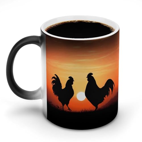 DDTKLSNV Keramik-Kaffeetasse mit Tier-Hühnern, 325 ml, hitzeempfindlich, magische Kaffeetasse, Farbwechsel, Kaffeetasse, Teetasse für Damen und Herren von DDTKLSNV