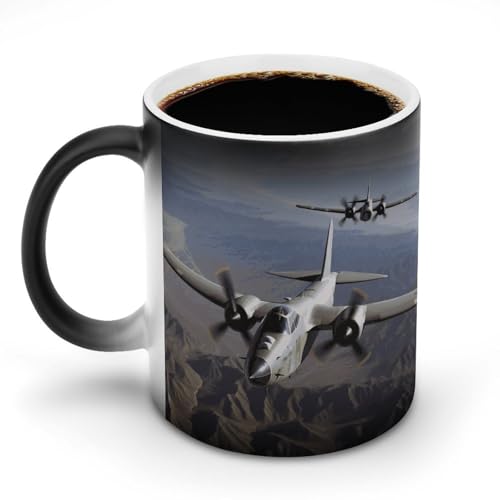 DDTKLSNV Keramik-Kaffeetasse mit US-Armee-Flugzeug, hitzeempfindlich, magische Kaffeetasse, Farbwechsel, Kaffeetasse für Damen und Herren, 325 ml von DDTKLSNV