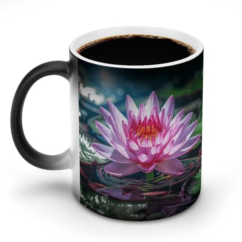 DDTKLSNV Keramik-Kaffeetasse mit Wasserlilie, Licht und Schatten, hitzeempfindlich, magische Kaffeetasse, Farbwechsel, Kaffeetasse, Teetasse für Damen und Herren, 325 ml von DDTKLSNV