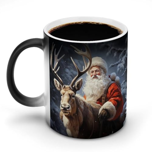 DDTKLSNV Keramik-Kaffeetasse mit Weihnachtsmann und Hirsch, 325 ml, hitzeempfindlich, magische Kaffeetasse, Farbwechsel, Kaffeetasse, Teetasse für Damen und Herren von DDTKLSNV