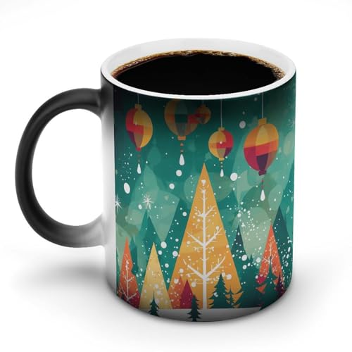 DDTKLSNV Keramik-Kaffeetasse mit Weihnachtsposter, 325 ml, hitzeempfindlich, magische Kaffeetasse, Farbwechsel, Kaffeetasse für Damen und Herren von DDTKLSNV