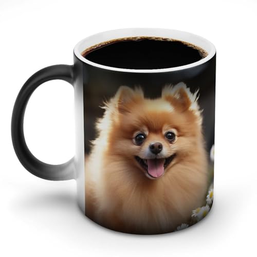 DDTKLSNV Keramik-Kaffeetasse mit Zwergspitz, 325 ml, hitzeempfindlich, magische Kaffeetasse, Farbwechsel, Kaffeetasse, Teetasse für Damen und Herren von DDTKLSNV
