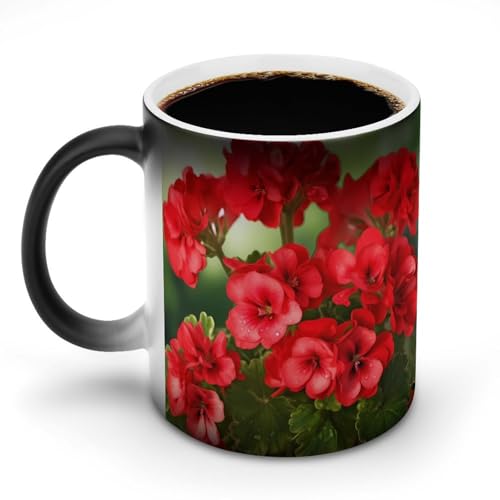 DDTKLSNV Keramik-Kaffeetasse mit roten Geranien, hitzeempfindlich, magische Kaffeetasse, Farbwechsel, Kaffeetasse, Teetasse für Damen und Herren, 325 ml von DDTKLSNV