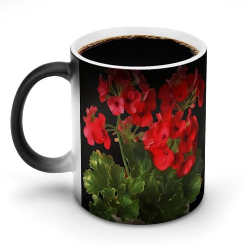 DDTKLSNV Keramik-Kaffeetasse mit roten Geranien, hitzeempfindlich, magische Kaffeetasse, Farbwechsel, Kaffeetasse, Teetasse für Damen und Herren, 325 ml von DDTKLSNV