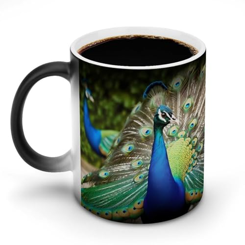 DDTKLSNV Keramik-Kaffeetasse mit schönem Pfauenmotiv, hitzeempfindlich, magische Kaffeetasse, Farbwechsel, Kaffeetasse, Teetasse für Damen und Herren, 325 ml von DDTKLSNV