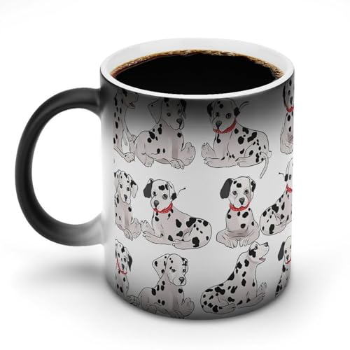 DDTKLSNV Keramik-Kaffeetasse mit süßem Dalmatiner-Motiv, hitzeempfindlich, magische Kaffeetasse, Farbwechsel, Kaffeetasse, Teetasse für Damen und Herren, 325 ml von DDTKLSNV