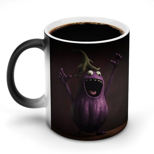 DDTKLSNV Keramik-Kaffeetasse mit violetten Auberginen, 325 ml, hitzeempfindlich, magische Kaffeetasse, Farbwechsel, Kaffeetasse, Teetasse für Damen und Herren von DDTKLSNV