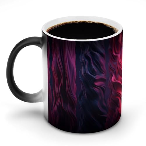 DDTKLSNV Keramik-Kaffeetasse mit violetten gewellten Streifen, 325 ml, hitzeempfindlich, magische Kaffeetasse, Farbwechsel, Kaffeetasse für Damen und Herren von DDTKLSNV