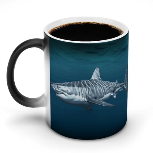 DDTKLSNV Keramik-Kaffeetasse mit weißem Hai, 325 ml, hitzeempfindlich, magische Kaffeetasse, Farbwechsel, Kaffeetasse, Teetasse für Damen und Herren von DDTKLSNV