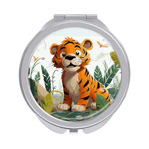 DDTKLSNV Kosmetikspiegel mit Cartoon-Tigermotiv, tragbar, zusammenklappbar, kompakt, Mini-Taschenspiegel für Geldbörsen, mit 2 x 1-facher Vergrößerung von DDTKLSNV
