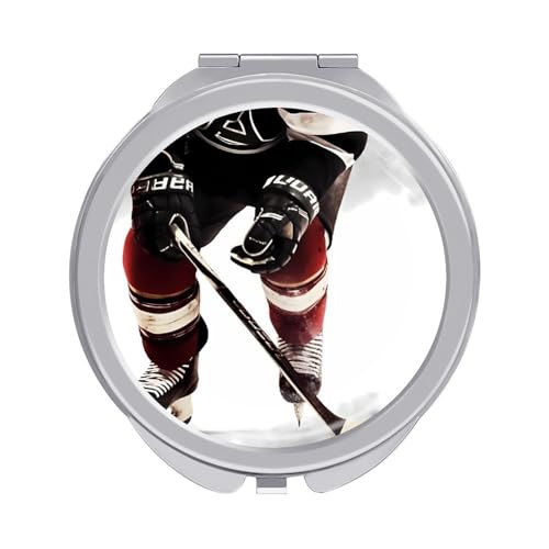 DDTKLSNV Kosmetikspiegel mit Eishockey-Muster, tragbar, zusammenklappbar, Kosmetikspiegel, Mini-Taschenspiegel für Geldbörsen, mit 2-facher, 1-facher Vergrößerung von DDTKLSNV