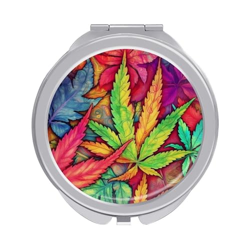 DDTKLSNV Multicolor Leaf Weed Art Travel Makeup Mirror Portable Folding Cosmetic Compact Mirror Mini Pocket Mirror for Purses with 2 X 1x Magnification von DDTKLSNV