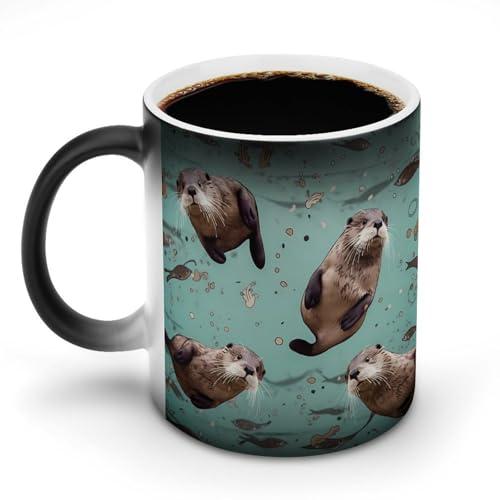 DDTKLSNV Otters Keramik-Kaffeetasse, 325 ml, hitzeempfindlich, magische Kaffeetasse, Farbwechsel, Kaffeetasse für Damen und Herren von DDTKLSNV