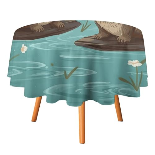 DDTKLSNV Otters Runde Tischdecke, 178 x 177,8 cm, wasserdicht, knitterfrei, schmutzabweisend, waschbar, Tischdecke für Picknick, Party, Esszimmer, Heimdekoration DDTKLSNV Otters Runde Tischdecke, 178 x 177,8 cm, wasserdicht, knitterfrei, schmutzabweisend, waschbar, Tischdecke für Picknick, Party, Esszimmer, Heimdekoration von DDTKLSNV