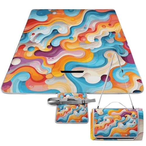 DDTKLSNV Picknickdecke, wasserdicht, faltbar, leicht, tragbar, Cartoon-Linien, Stranddecke für Park, Reisen, Camping, Picknickdecke, Zubehör für Erwachsene (152,4 x 152,4 cm) von DDTKLSNV