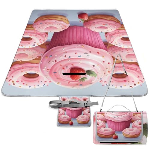 DDTKLSNV Picknickdecke, wasserdicht, faltbar, leicht, tragbar, Donut- und Cupcake-Stranddecke für Park, Reisen, Camping, Picknickdecke, Zubehör für Erwachsene (152,4 x 152,4 cm) von DDTKLSNV