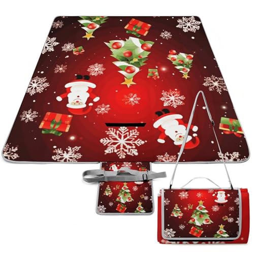 DDTKLSNV Picknickdecke, wasserdicht, faltbar, leicht, tragbar, Frohe Weihnachten, Stranddecke für Park, Reisen, Camping, Picknickdecke, Zubehör für Erwachsene (152,4 x 152,4 cm) von DDTKLSNV
