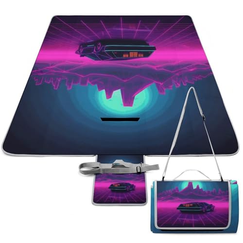 DDTKLSNV Picknickdecke, wasserdicht, faltbar, leicht, tragbar, Retrowave-Bilder, Stranddecke für Park, Reisen, Camping, Picknickdecke, Zubehör für Erwachsene (152,4 x 152,4 cm) von DDTKLSNV