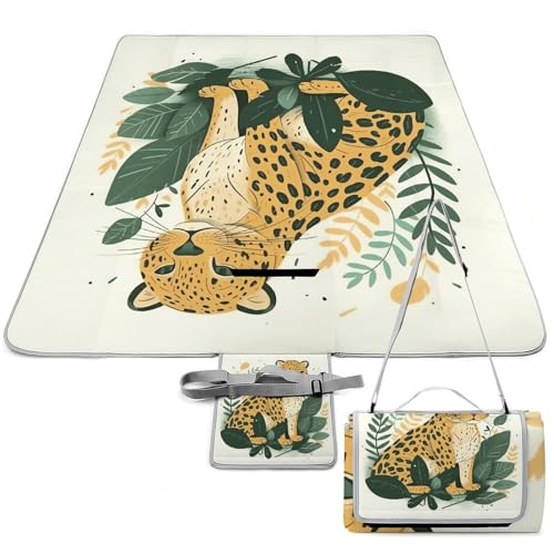 DDTKLSNV Picknickdecke, wasserdicht, faltbar, leicht, tragbar, Tiere auf Blättern, Stranddecke für Park, Reisen, Camping, Picknickdecke, Zubehör für Erwachsene (152,4 x 152,4 cm) von DDTKLSNV
