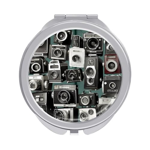 DDTKLSNV Retro Cool Camera Collection Travel Makeup Mirror Portable Folding Cosmetic Compact Mirror Mini Pocket Mirror for Purses with 2 X 1x Magnification von DDTKLSNV