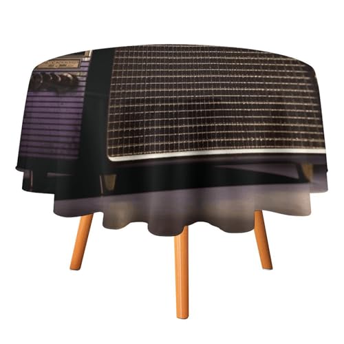 DDTKLSNV Runde Papiertischdecke mit altem Radio auf schwarzem Hintergrund, 152,4 x 152,4 cm, wasserdicht, knitterfrei, schmutzabweisend, waschbar, Tischdecke für Picknick, Party, Esszimmer von DDTKLSNV