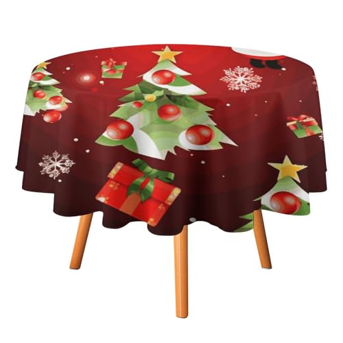 DDTKLSNV Runde Tischdecke "Merry Christmas", 127 x 127 cm, wasserdicht, knitterfrei, schmutzabweisend, waschbar, Tischdecke für Picknick, Party, Esszimmer, Heimdekoration von DDTKLSNV