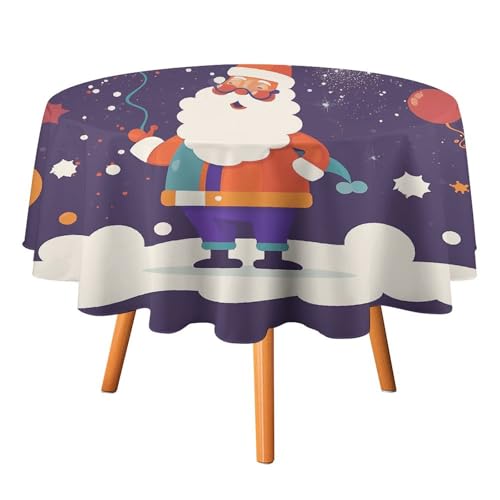 DDTKLSNV Runde Tischdecke mit Cartoon-Motiv "Happy Santa Claus", 177,8 x 177,8 cm, wasserdicht, knitterfrei, schmutzabweisend, waschbar, Tischdecke für Picknick, Party, Esszimmer, Heimdekoration DDTKLSNV Runde Tischdecke mit Cartoon-Motiv "Happy Santa Claus", 177,8 x 177,8 cm, wasserdicht, knitterfrei, schmutzabweisend, waschbar, Tischdecke für Picknick, Party, Esszimmer, Heimdekoration von DDTKLSNV