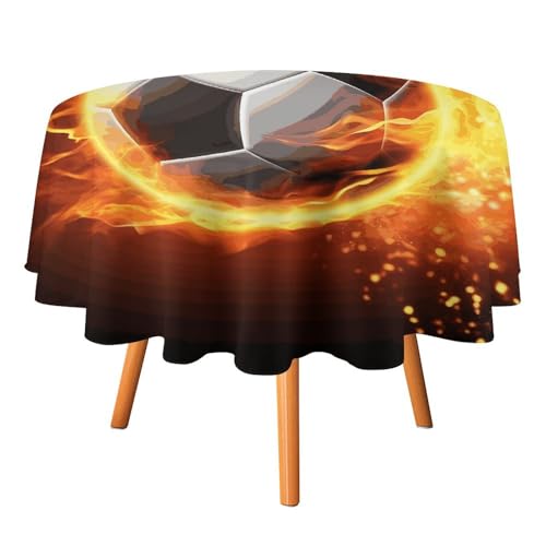 DDTKLSNV Runde Tischdecke mit Fußball-Flamme, 178 x 177,8 cm, wasserdicht, knitterfrei, schmutzabweisend, waschbar, Tischdecke für Picknick, Party, Esszimmer, Heimdekoration von DDTKLSNV