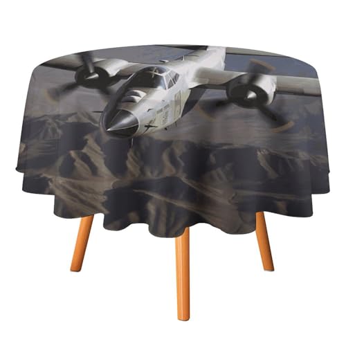 DDTKLSNV Runde Tischdecke mit US-Armee-Flugzeug, 127 x 127 cm, wasserdicht, knitterfrei, schmutzabweisend, waschbar, Tischdecke für Picknick, Party, Esszimmer, Heimdekoration von DDTKLSNV