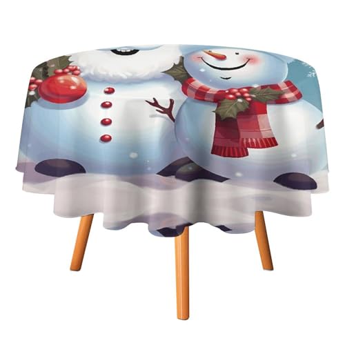 DDTKLSNV Runde Tischdecke mit Weihnachtsmann und Schneemann, 91,4 x 91,4 cm, wasserdicht, knitterfrei, schmutzabweisend, waschbar, Tischdecke für Picknick, Party, Esszimmer, Heimdekoration von DDTKLSNV