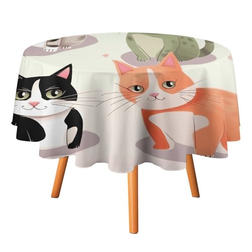 DDTKLSNV Runde Tischdecke mit niedlichen Cartoon-Katzen, 178 x 177,8 cm, wasserdicht, knitterfrei, schmutzabweisend, waschbar, Tischdecke für Picknick, Party, Esszimmer, Heimdekoration DDTKLSNV Runde Tischdecke mit niedlichen Cartoon-Katzen, 178 x 177,8 cm, wasserdicht, knitterfrei, schmutzabweisend, waschbar, Tischdecke für Picknick, Party, Esszimmer, Heimdekoration von DDTKLSNV