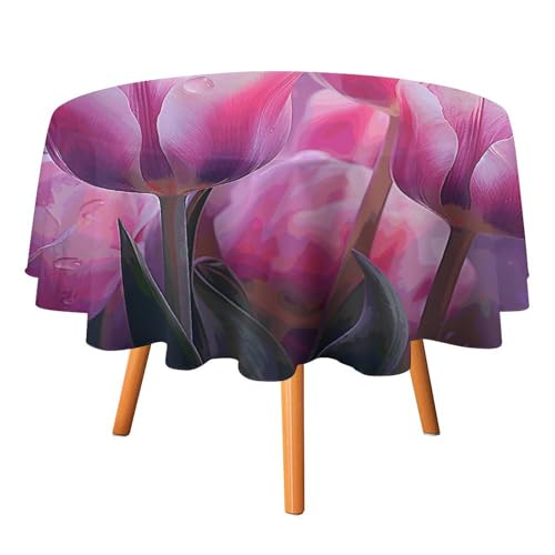 DDTKLSNV Runde Tischdecke mit schönen Blumen, 127 x 127 cm, wasserdicht, knitterfrei, schmutzabweisend, waschbar, Tischdecke für Picknick, Party, Esszimmer, Heimdekoration von DDTKLSNV
