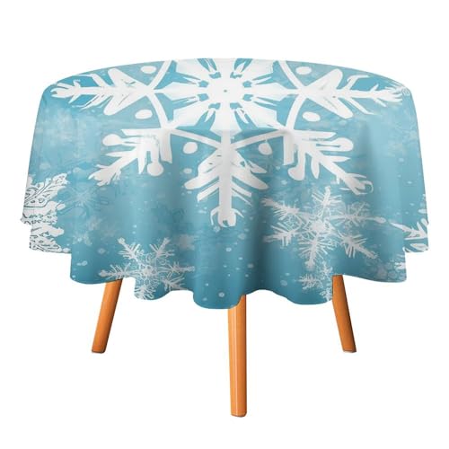 DDTKLSNV Runde Winter-Tischdecke mit Schneeflocken, 178 x 177,8 cm, wasserdicht, knitterfrei, schmutzabweisend, waschbar, Tischdecke für Picknick, Party, Esszimmer, Heimdekoration von DDTKLSNV
