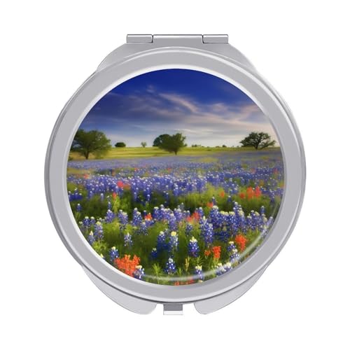 DDTKLSNV Texas Bluebonnets Scenery Travel Makeup Mirror Portable Folding Cosmetic Compact Mirror Mini Pocket Mirror for Purses with 2 X 1x Magnification von DDTKLSNV