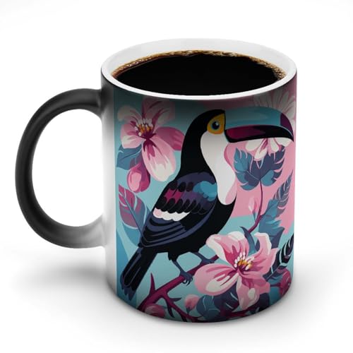 DDTKLSNV Toucan Keramik-Kaffeetasse, 325 ml, hitzeempfindlich, magische Kaffeetasse, Farbwechsel, Kaffeetasse, Teetasse für Damen und Herren von DDTKLSNV