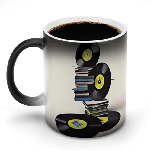DDTKLSNV Vinyl Records and Tapes Keramik-Kaffeetasse, hitzeempfindlich, magische Kaffeetasse, Farbwechsel, Kaffeetasse für Damen und Herren, 325 ml von DDTKLSNV