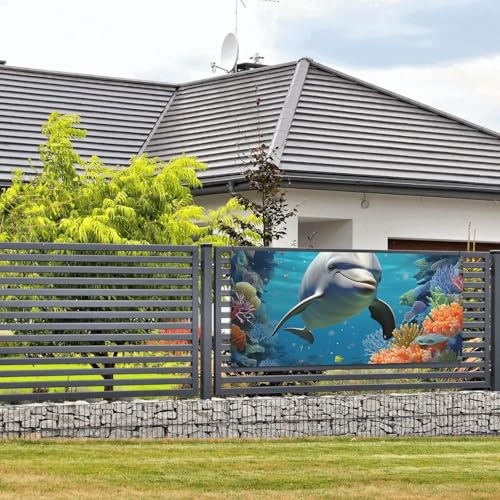 Delfin- und Korallenbanner und Schilder, Wandbehang, Banner mit Seil zum Aufhängen, 89,9 x 180,9 cm, Party-Banner, Schild, Poster, Party-Hintergründe, Innen- und Außenbereich, Neujahr, Abschlussfeier von DDTKLSNV
