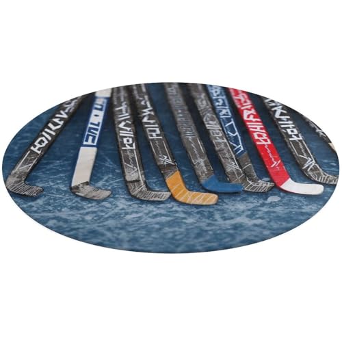 Eishockeyschläger-Teppich, rund, rutschfest, weich, waschbar, saugfähig, Teppich, Überwurf, Teppiche für Küche, Schlafzimmer, Badezimmer, Heimdekoration, 61 x 61 cm von DDTKLSNV