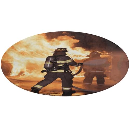 Feuerwehrmann Feuerwehrmann Flammen-Teppich, rund, rutschfest, weiche Bodenmatte, waschbar, saugfähig, Teppich, Überwurf, Teppiche für Küche, Schlafzimmer, Badezimmer, Heimdekoration, 61 x 61 cm von DDTKLSNV
