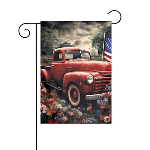 Gartenflagge, 30,5 x 45,7 cm, doppelseitig, vertikal, Willkommensflaggen, kein Verblassen, Hausflaggen, 4. Juli, patriotisch, altes rotes Lkw-Hofbanner für saisonale Bauernhaus-Außendekoration Gartenflagge, 30,5 x 45,7 cm, doppelseitig, vertikal, Willkommensflaggen, kein Verblassen, Hausflaggen, 4. Juli, patriotisch, altes rotes Lkw-Hofbanner für saisonale Bauernhaus-Außendekoration von DDTKLSNV