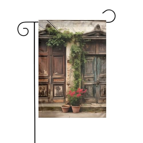 Gartenflagge, 30,5 x 45,7 cm, doppelseitig, vertikal, Willkommensflaggen, kein Verblassen, Hausflaggen, Türen des alten Hauses, Hofbanner für saisonale Bauernhaus-Außendekoration von DDTKLSNV