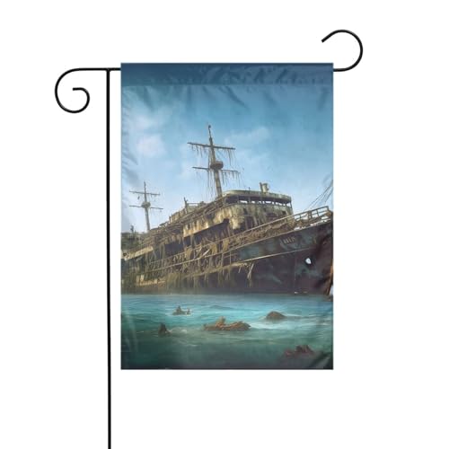 Gartenflagge, 30,5 x 45,7 cm, doppelseitig, vertikal, Willkommensflaggen, kein Verblassen, Hausflaggen, verlassenes Kreuzfahrtschiff auf See, Hof, Banner für saisonale Bauernhaus, Hof Gartenflagge, 30,5 x 45,7 cm, doppelseitig, vertikal, Willkommensflaggen, kein Verblassen, Hausflaggen, verlassenes Kreuzfahrtschiff auf See, Hof, Banner für saisonale Bauernhaus, Hof von DDTKLSNV