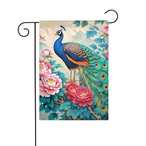 Gartenflagge, 30,5 x 45,7 cm, doppelseitig, vertikal, Willkommensflaggen, kein Verblassen, klassische chinesische bunte Pfauen- und Pfingstrosenblumen, Hofbanner für saisonale Gartenflagge, 30,5 x 45,7 cm, doppelseitig, vertikal, Willkommensflaggen, kein Verblassen, klassische chinesische bunte Pfauen- und Pfingstrosenblumen, Hofbanner für saisonale von DDTKLSNV